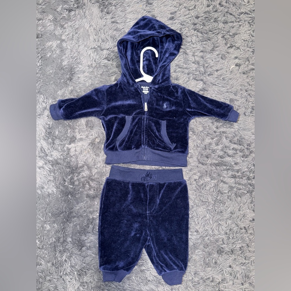 Polo Ralph Lauren Navy Velour Hooded Zip Set - 3 month